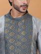 Grey Festive Kurta Pyjama In Silk