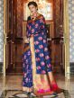 Blue Floral Woven Festive Handloom Silk Saree