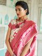 Off White Floral Woven Saree In Handloom Silk