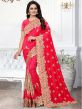 Peach Embroidered Border Wedding Saree In Silk