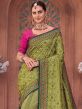 Green Mirror Work Embroidered Saree In Silk