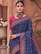 Blue Silk Saree With Mirror Work