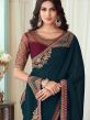 Blue Wedding Wear Embroidered Saree In Silk