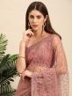 Pink Embroidered Party Wear Net Saree