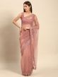 Pink Embroidered Party Wear Net Saree