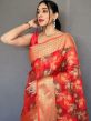 Orange Woven Festive Saree In Organza