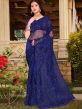 Blue Embroidered Festive Sari In Net