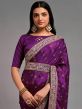 Purple Wedding Wear Embroidered Saree In Crepe