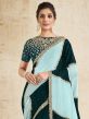 Green And Blue Stone Embellished Sari In Georgette