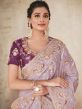 Purple Embroidered Wedding Wear Sari In Art Silk