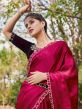 Pink Color Stone Work Saree With Blouse