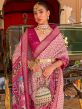 Pink And White Patola Printed Sari In Silk