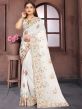 White Georgette Saare With Floral Thread Embroidery