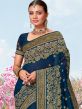 Blue Zari Weave Patterns Saree In Silk With Blouse