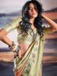 Green Digital Printed Shaded Saree In Satin