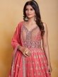 Peach Sequined Long Anarkali Suit In Georgette