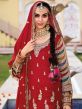 Red Palazzo Styled Embroiderd Salwar Kameez In Silk