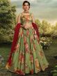 Green Floral Print Lehenga Choli In Organza