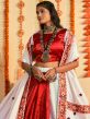 White And Red Embroidered Navaratri Lehenga Choli In Cotton