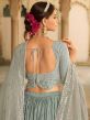 Blue And Grey Embroidered Silk Lehenga Choli