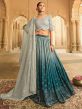 Blue And Grey Embroidered Silk Lehenga Choli