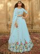 Blue Embroidered Lehenga Choli In Georgette