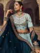 Blue Mirror Work Festive Lehenga Set In Rayon