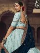 Blue Mirror Work Festive Lehenga Set In Rayon