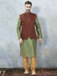 Green Colour Poly Silk Kurta Pajama Jacket.