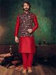 Red,Black Colour Art Silk Fabric Men's Kurta Pajama Jacket.