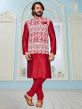 Red,Off White Colour Art Silk Fabric Men's Kurta Pajama Jacket.