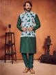 Green,White Colour Art Silk Kurta Pajama Jacket.