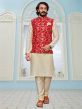 Cream,Red Colour Art Silk,Jacquard Fabric Kurta Pajama Jacket.