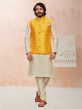 Cream,Yellow Colour Art Silk,Jacquard Fabric Kurta Pajama Jacket.