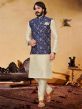 Cream,Blue Colour Art Silk,Jacquard Kurta Pajama Jacket.