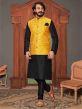 Black,Yellow Colour Art Silk Kurta Pajama Jacket.