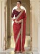 Indian Wedding Saree Red Colour Organza Fabric.