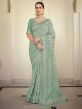 Mint Blue Colour Satin,Georgette Fabric Women Saree.