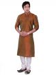 Golden Colour Dupion,Jute Fabric Readymade Kurta Pajama.