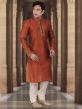 Golden Colour Dupion Fabric Kurta Pajama Set.