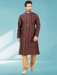 Dark Brown Colour Jacquard,Brocade Silk Mens Kurta Pajama.