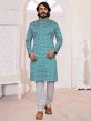 Teal Blue Colour Art Silk Fabric Lucknowi Kurta Pajama.