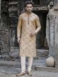 Cream Colour Cotton Fabric Men's Kurta Pajama.