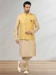 Yellow,Cream Colour Banarasi Silk Fabric Mens Kurta Pajama Jacket.