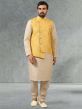 Yellow,Cream Colour Banarasi Silk Fabric Kurta Pajama Jacket.