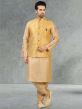 Jacquard,Banarasi Silk Fabric Kurta Pajama Jacket Yellow,Golden Colour.