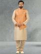 Peach,Cream Colour Jacquard,Banarasi Silk Fabric Mens Kurta Pajama Jacket.