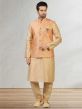 Peach,Golden Colour Designer Kurta Pajama Jacket.