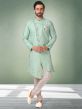 Sea Green Colour Jacquard,Brocade Silk Men's Indo Style Kurta Pajama.