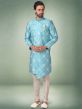 Blue Colour Semi Indowestern Jacquard,Brocade Silk Fabric.